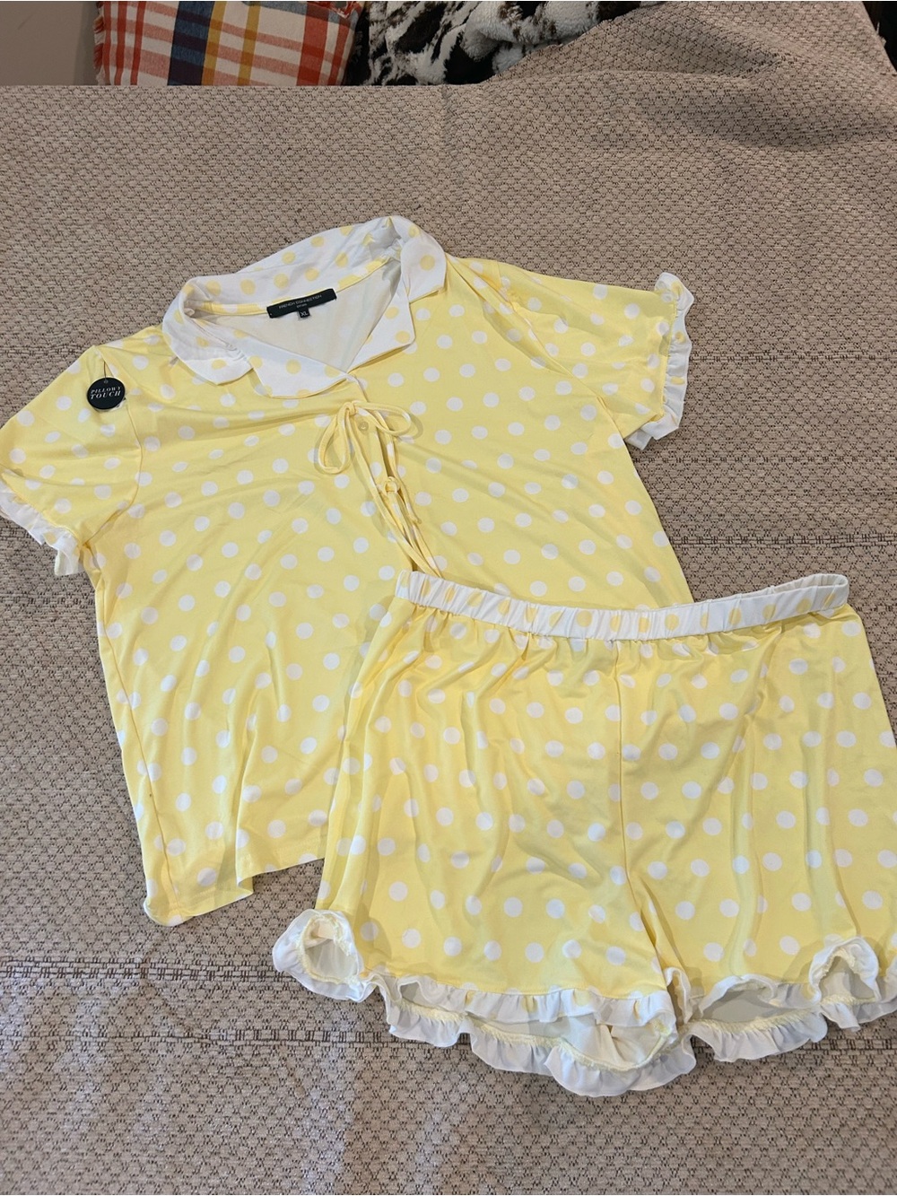 French Connection Yellow and White Polka Dot Pajama Set